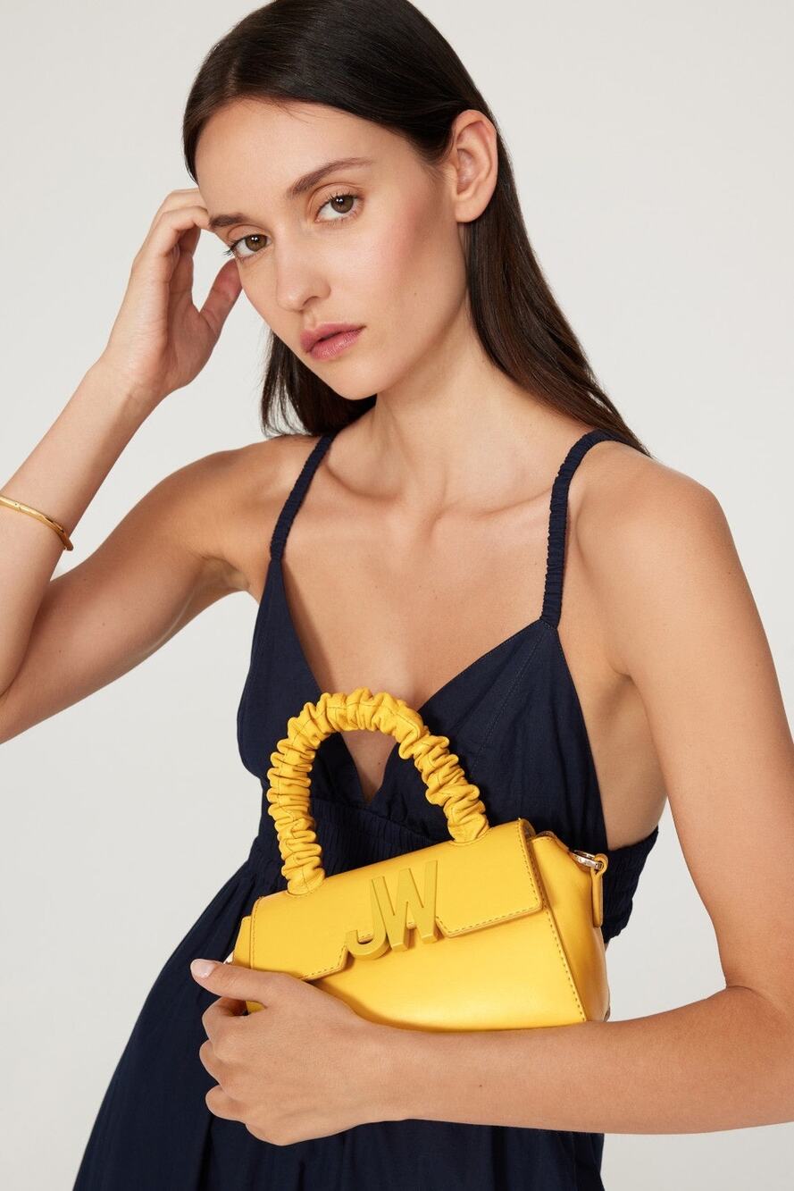JASON WU Yellow Leather Adjustable Crossbody JW Logo Ruched Handle Rommy Bag
